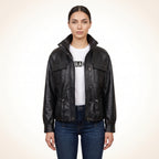 Women’s Black Genuine Leather Utility Jacket