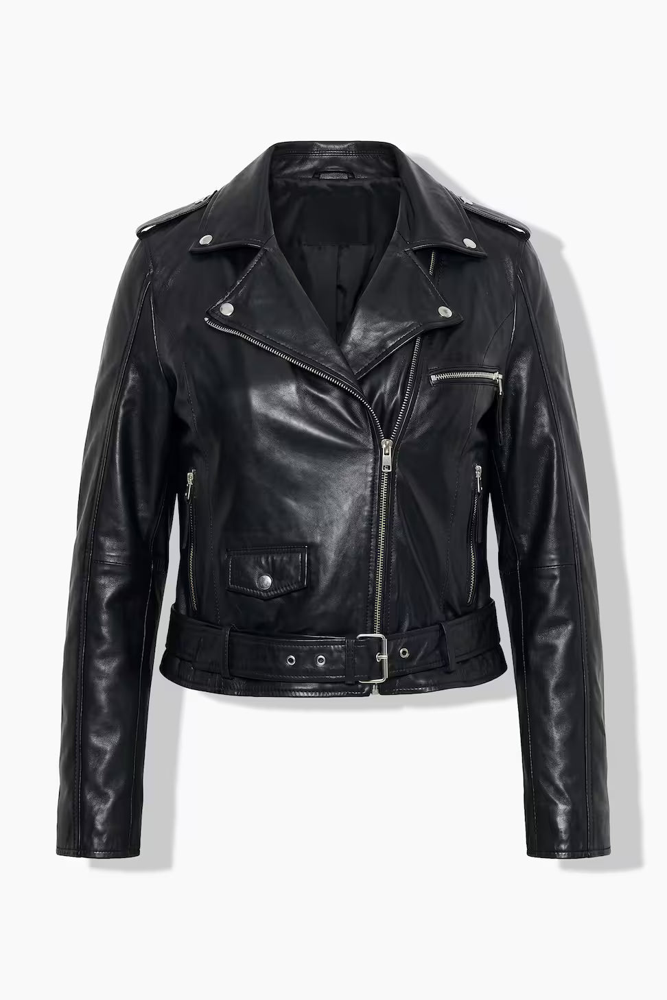 Women’s Black Short Moto Zip Closure Jacket