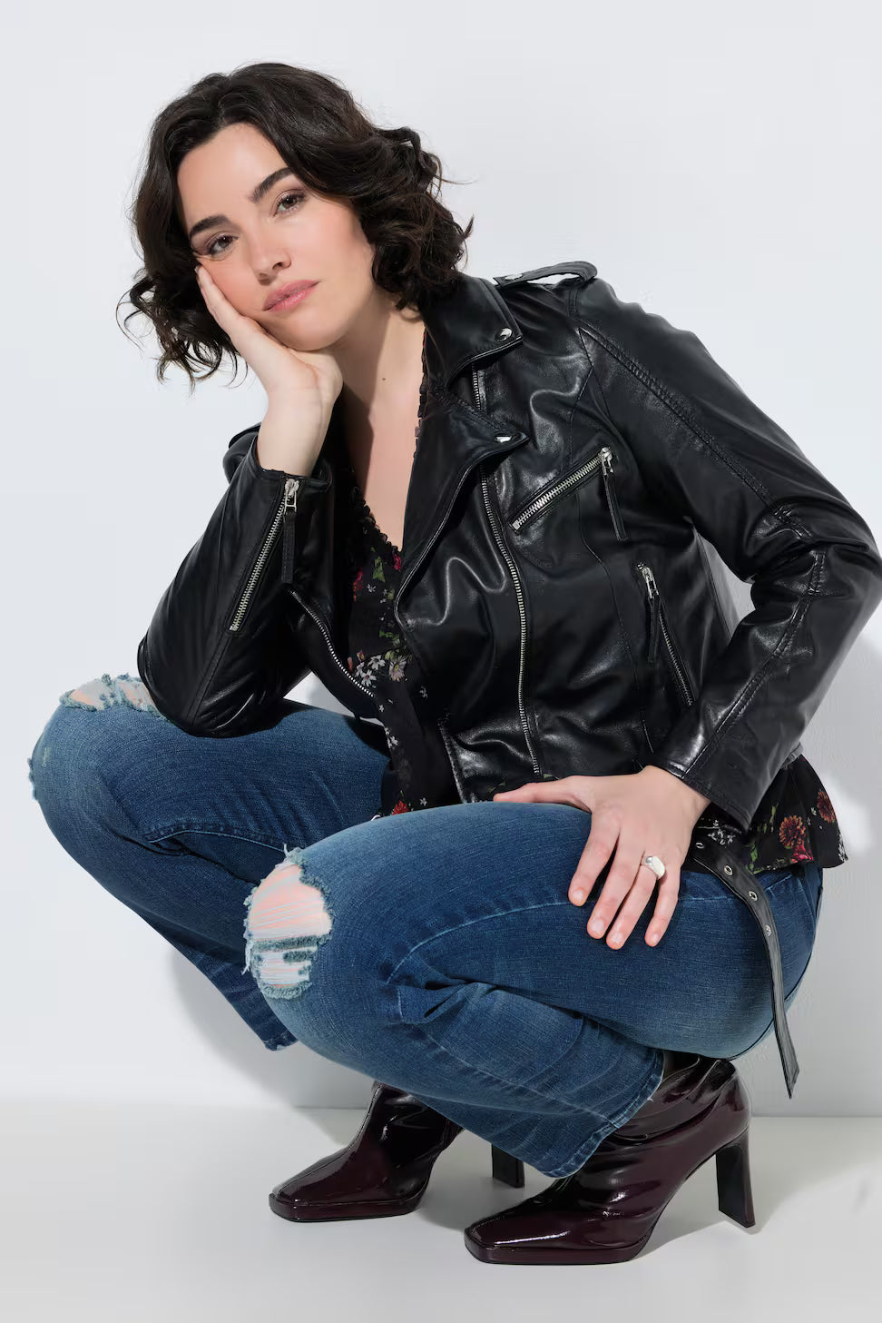 Women’s Black Short Moto Zip Closure Jacket