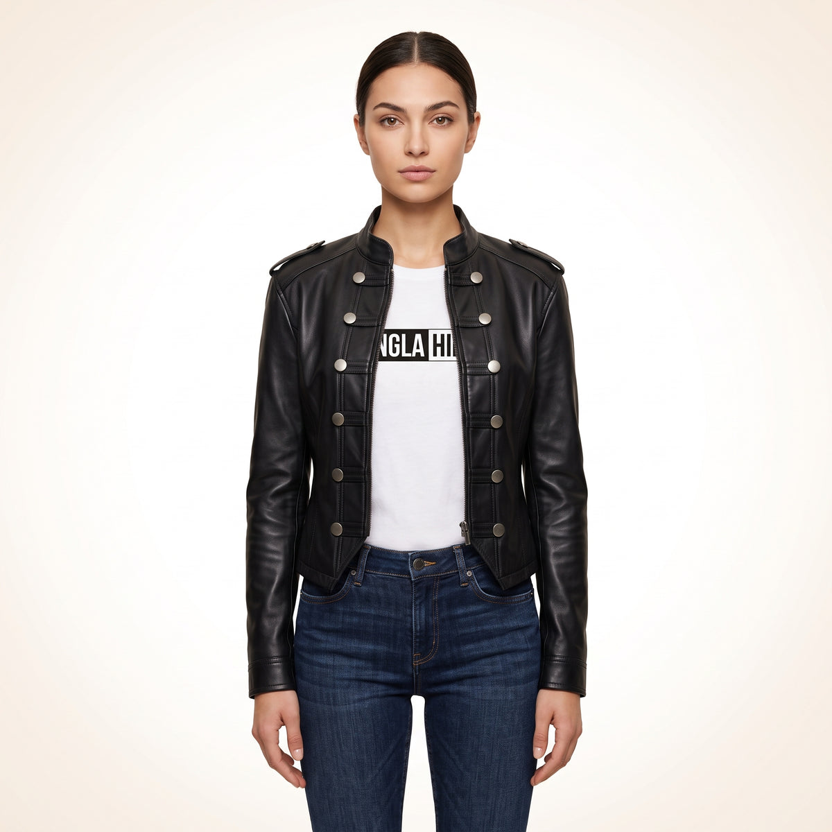 Women’s Black Genuine Cross Closure Jacket