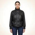 Women’s Black Genuine Leather Utility Jacket