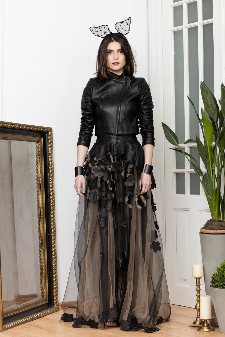 Monalisa Short Fashion Black Biker Leather Jacket