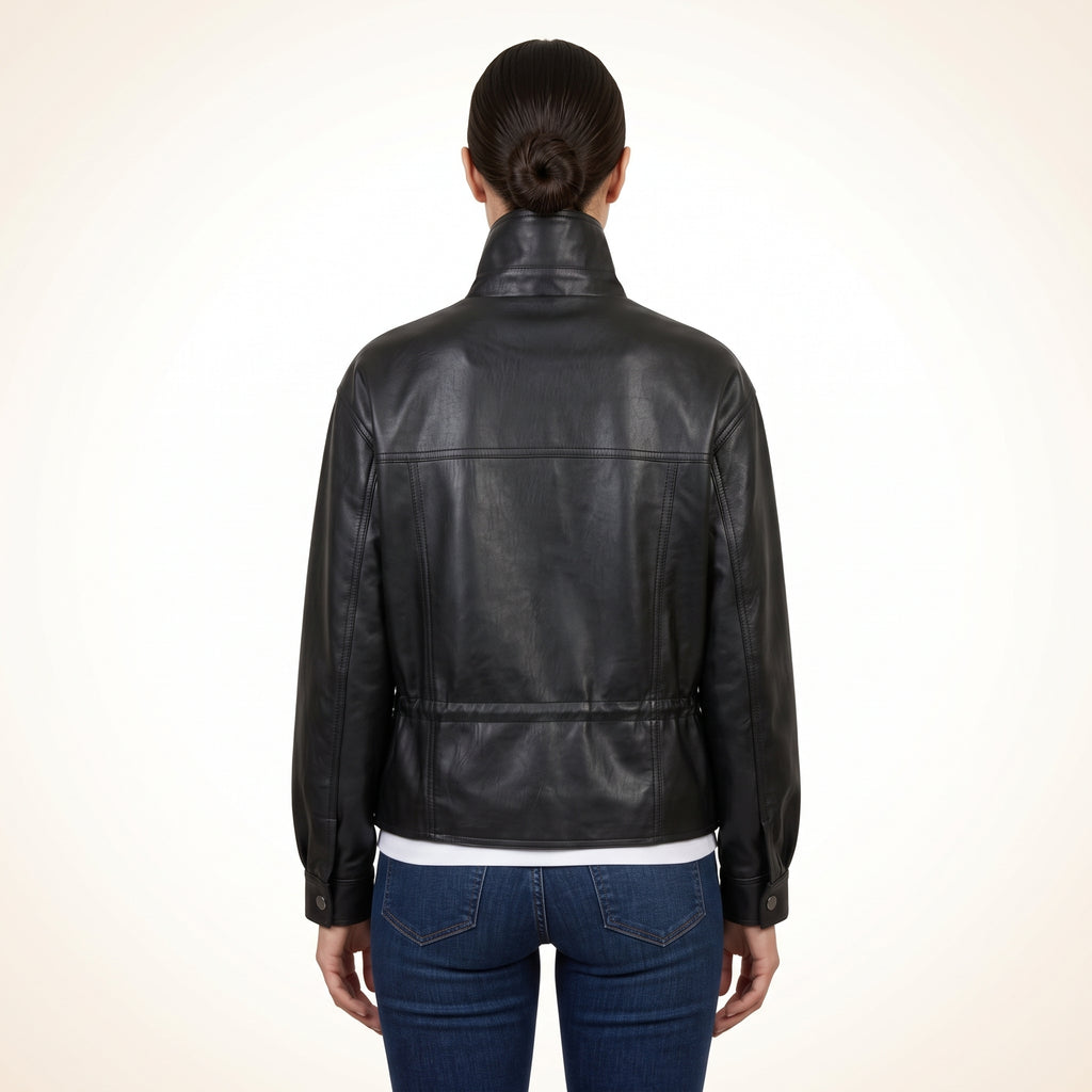 Women’s Black Genuine Leather Utility Jacket