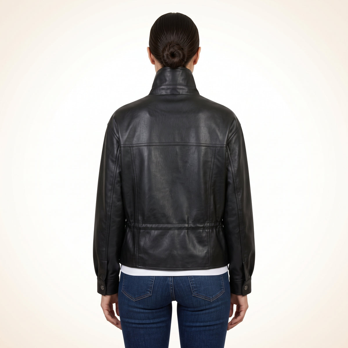 Women’s Black Genuine Leather Utility Jacket