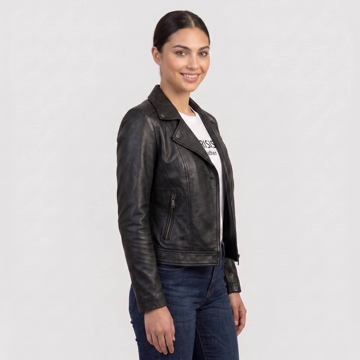 Women's Classic Black Leather Biker Jacket