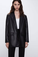 Black Faux Leather Tailored Blazer