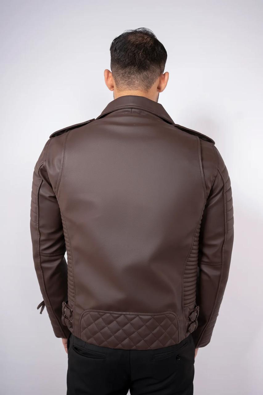 Brown leather biker jacket