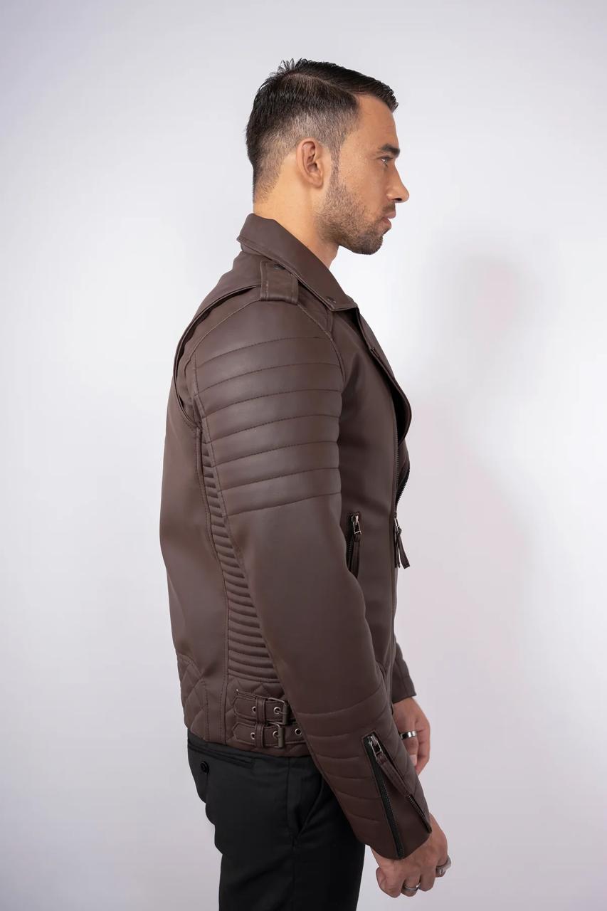 Brown leather biker jacket
