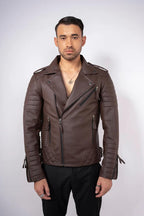 Brown leather biker jacket