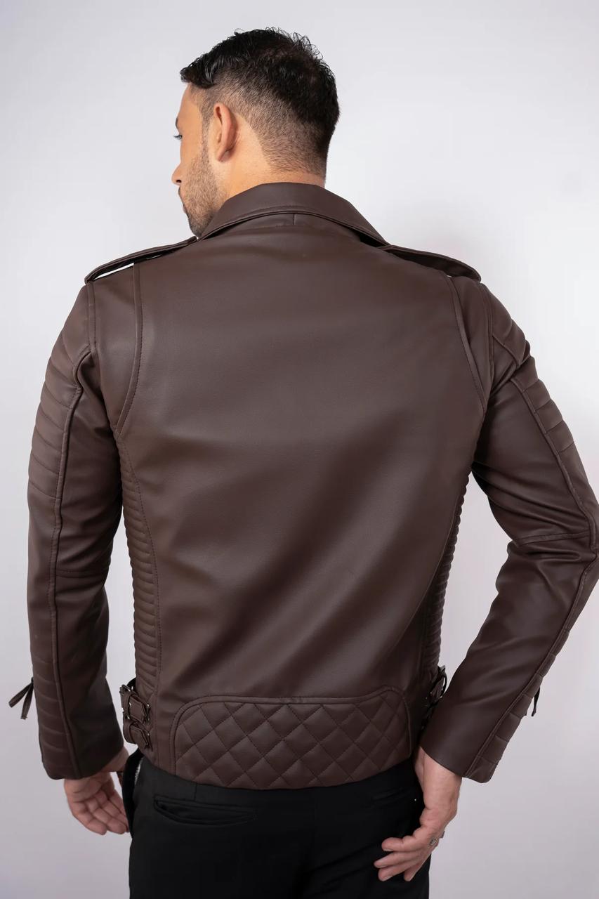 Brown leather biker jacket