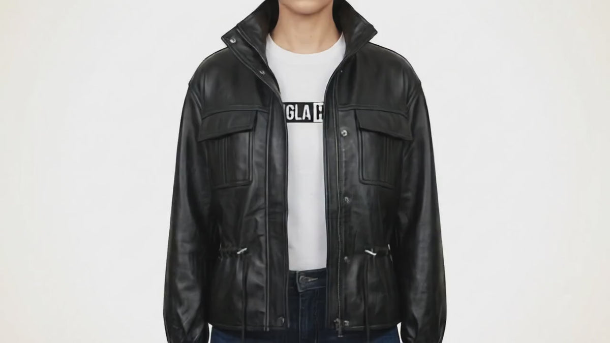 Women’s Black Genuine Leather Utility Jacket